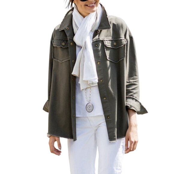 Crown Linen Designs Women Top Shirt Medium Size Green Oversized 100% Cotton NWT - Picture 2 of 11